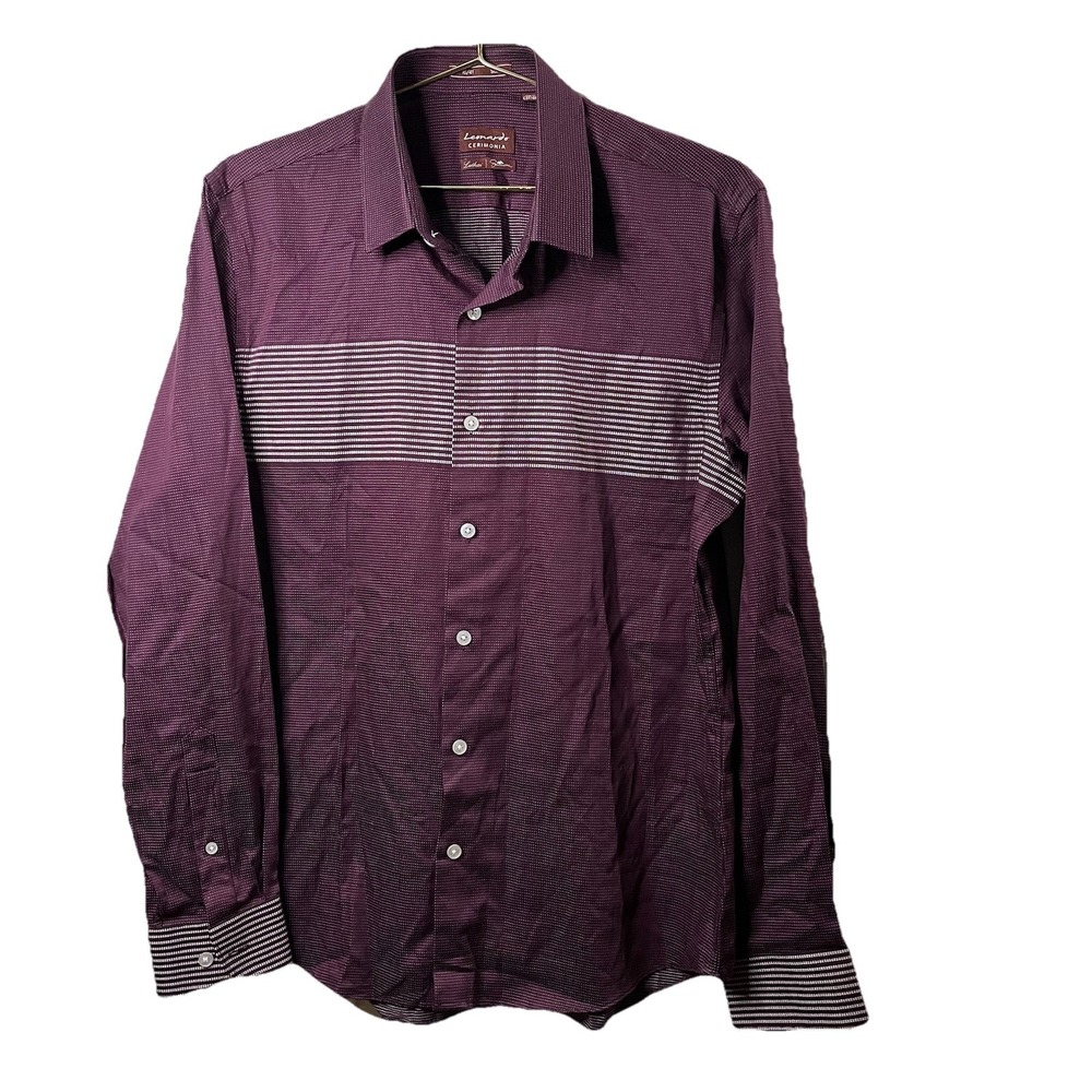 Leonardo Cerimonia Men's Dress Shirt Size 16/41 Slim Fit Purple Supima Cotton